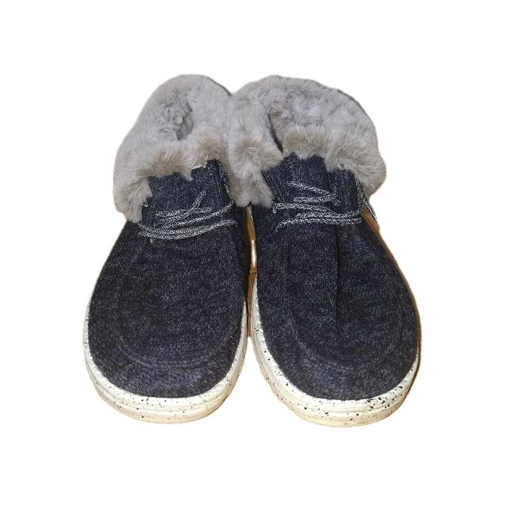 Hey Dude Britt Navy Women's Slip on Faux Fur Comfort Shoes Sz 8 UK 6